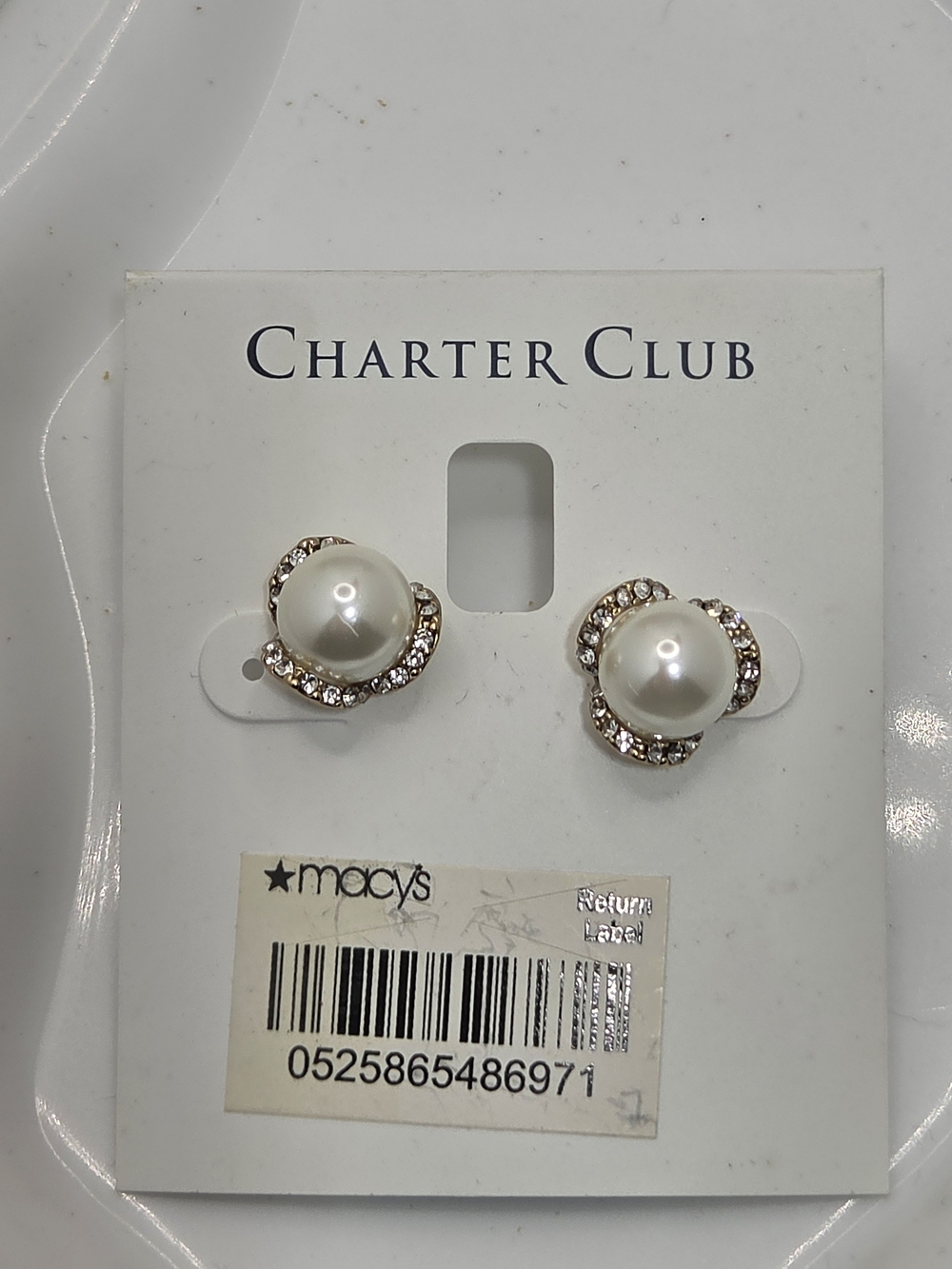 ✨ NWT Charter Club Faux Pearl & Crystal Halo Stud Earrings 🤍 Gold Tone Posts